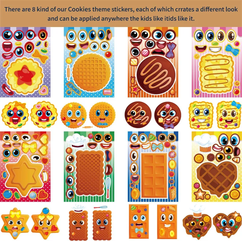 DIY Make Your Own Cookies Stickers For Kids Reusable Biscuit Desserts Make A Face Puzzle Jigsaw Decorative Stickers Party Decals