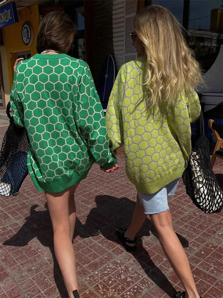 Loose Knit Sweater Pullover Female Fashion Long Sleeve Patchwork Contrast Streetwear Casual Women's 2024 Knitwear Pullover