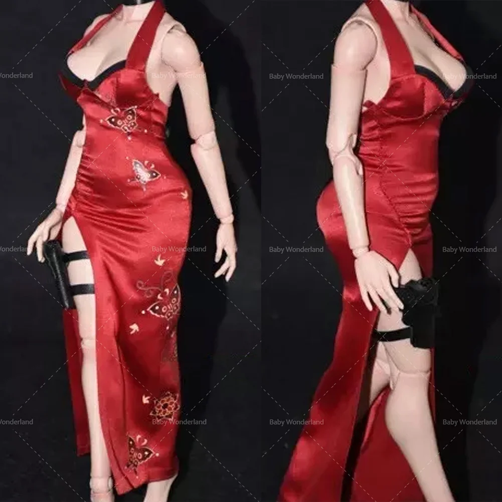 

1/6 Ada Wong Girl Wine red Cheongsam Dress Clothes Model Fit 12'' Female PH Figure Doll Body