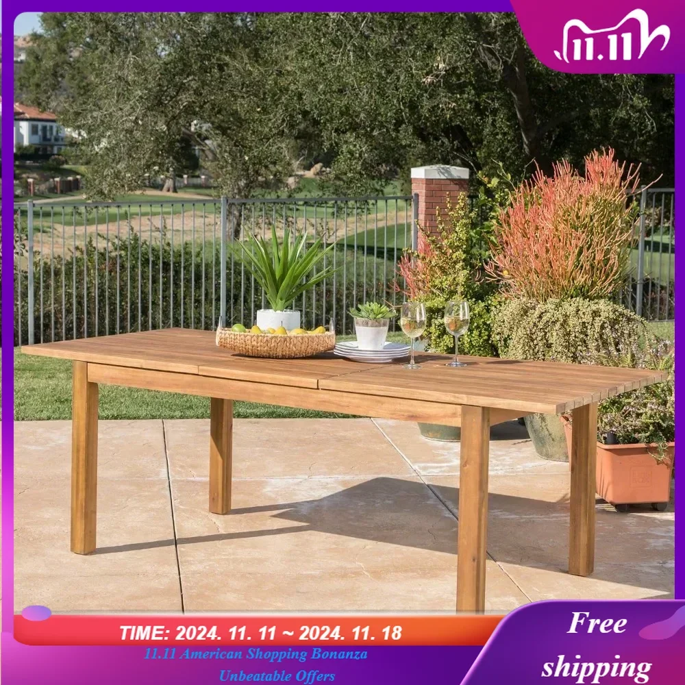 

Wilson Outdoor Expandable Acacia Wood Dining Table ,36.5"D x 87.5"W x 30"H,Suitable for outdoor use，Teak Finish