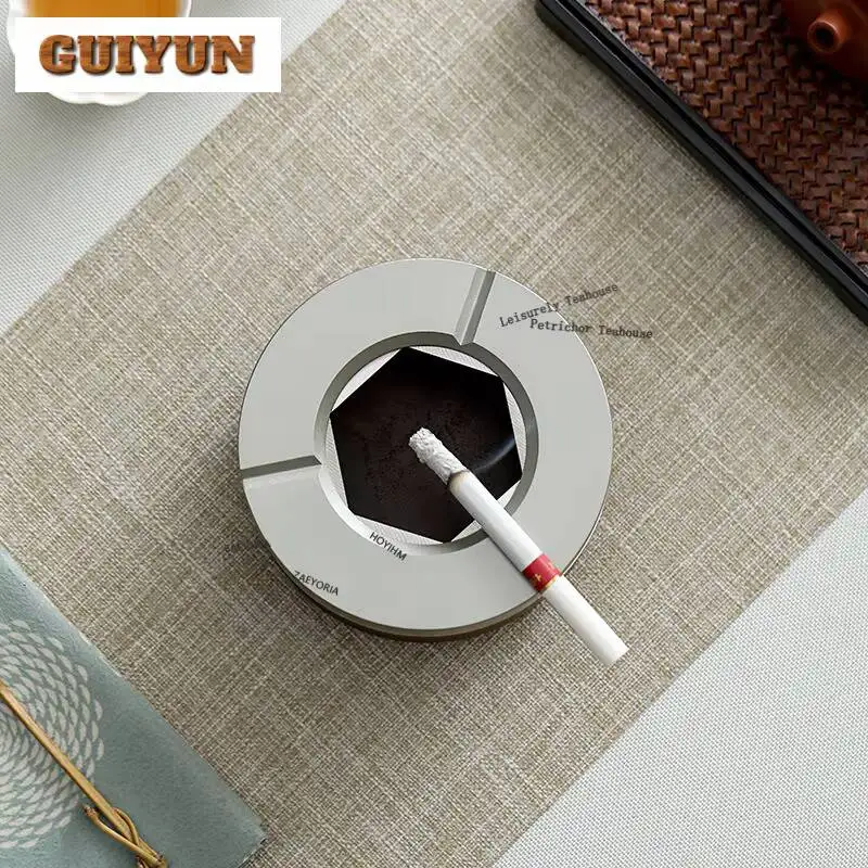 Walnut Wood Rotating Aluminum Alloy Ashtray Ancient Tobacco Shop Puddle Ash Tray Weed Smoking Teaware Supplies Decoration