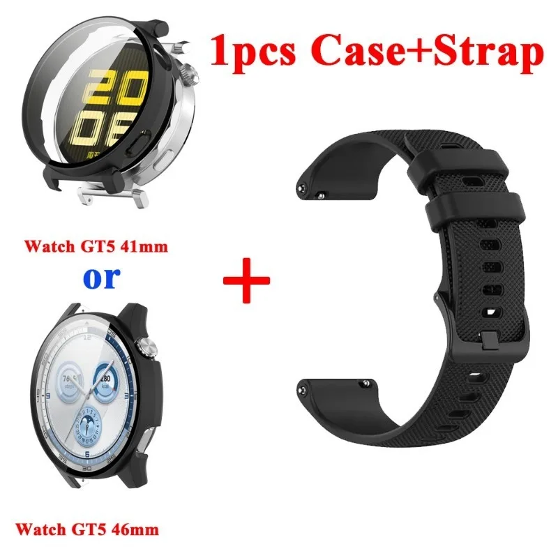 Huaweiウォッチ用シリコンウォッチバンドとケースカバー、女性用交換用リストバンドストラップ、ブレスレットベルトシェル、gt 5、gt5,46mm、41mm