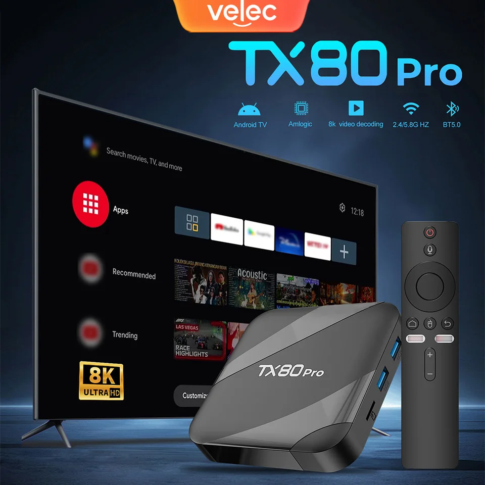 Velec Android 16 Smart TV Box 16+256GB 8K Video Decoding Streaming