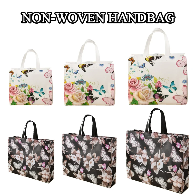 Folding Shopping Bag Eco Bag Takeaway Bag Non-woven Fabric Storage Bag Waterproof Butterfly Printing Shopping Pouch Grocery Bag