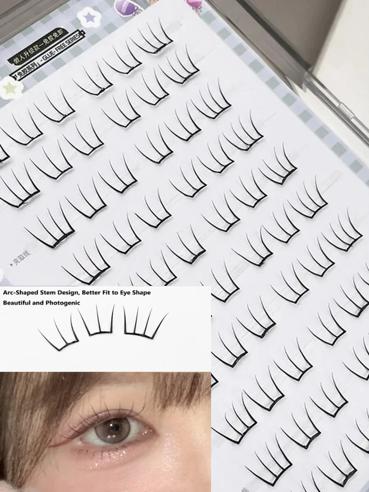 Pestañas en racimo sin pegamento, 60 uds., extensiones de pestañas individuales autoadhesivas, estilo Anime, fáciles de aplicar, bricolaje en casa