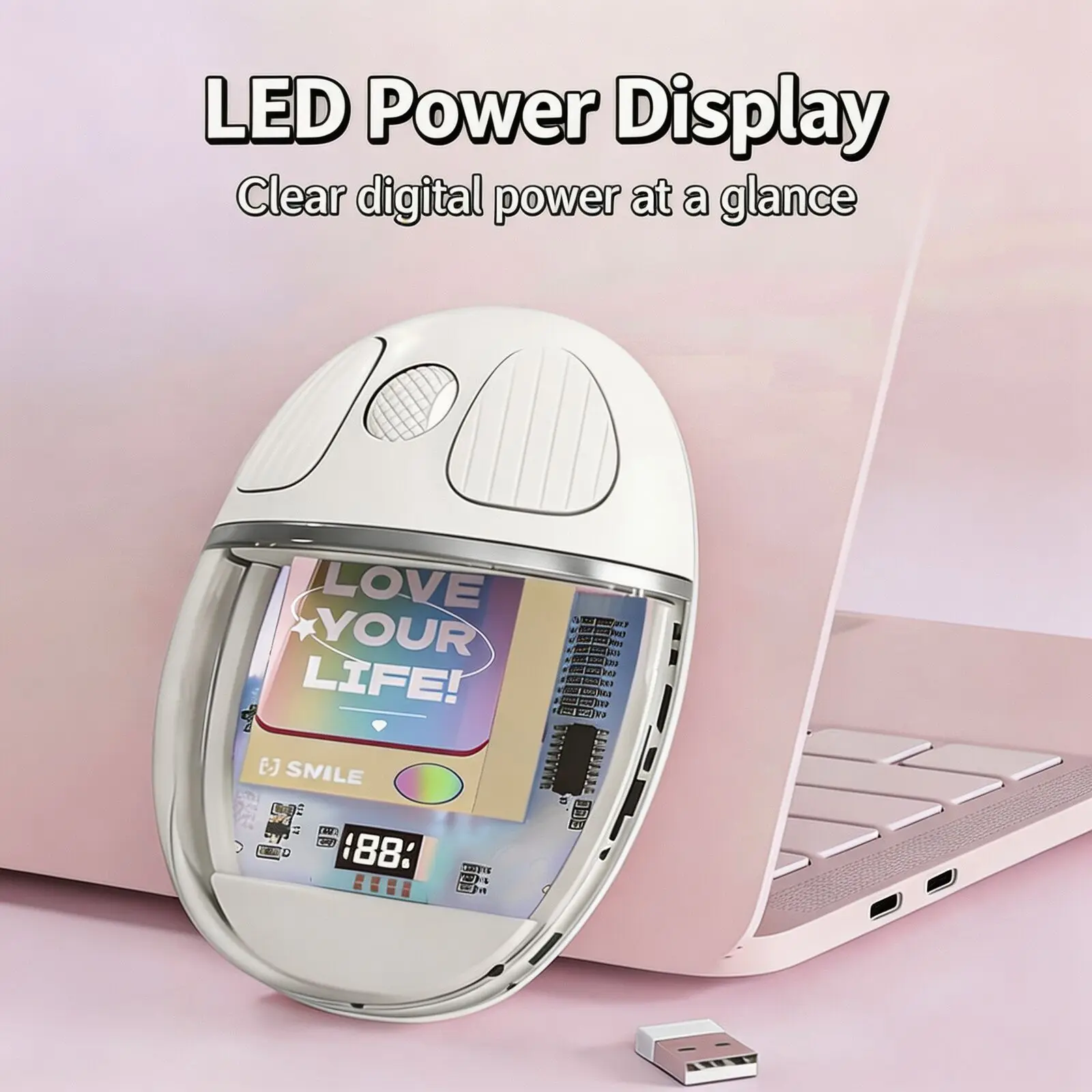 Crystal Transparent Wireless Mouse Dual Bluetooth 2.4G Connection LED Power Display RGB Gradient Backlight Silent Click Mice