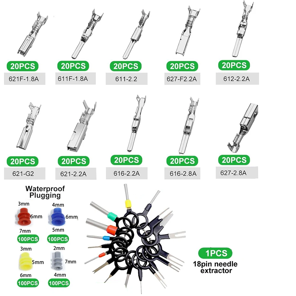 600PCS 1.8/2.2/2.8mm Car Electrical Terminal Connector Automotive Wire Pin Removal Kit Non Insulated Male Male Female Crimp Pins