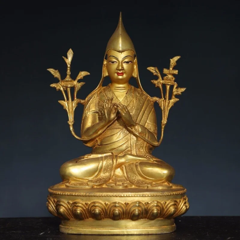 

10.6" Antique Tibet Tibetan Buddhism temple Bronze gilt Tsongkhapa Buddha statue