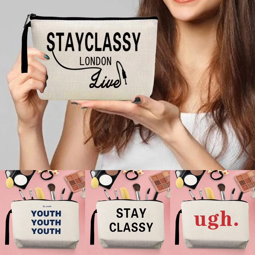 

Casual Travel Makeup Storage Bag Lightweight Coin Purse Pencil Case Daily Commute Walls Print Makeup Pouch Zipper Cosmetic Bags