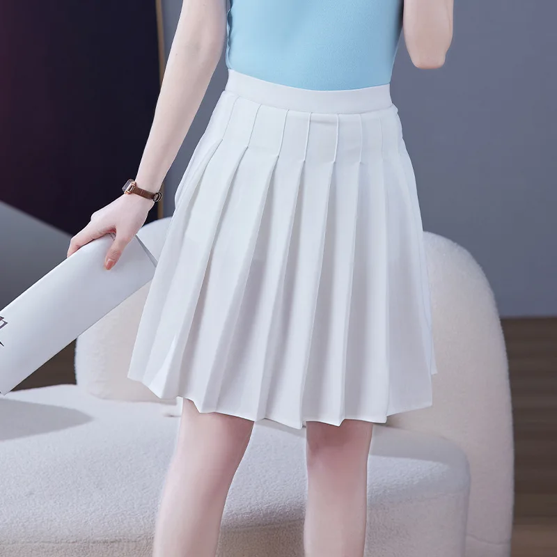 

Elastic Waist Pleated Skirt for Women in Summer Students Campus Youth Sports Leisure Anti-exposure Short Skirt Mid Skirt