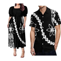Women'S Puffed Sleeve Dress Party Maxi Dress 6xl And Men'S Casual Shirt 9xl Couple Set