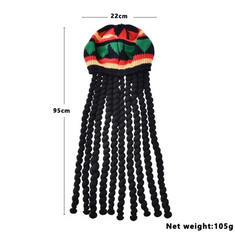 Men Jamaica Bob Marley Rasta Beanie False Wig Braids Hat Wool Knitting Hat for Women Men Halloween Decorative Winter Warmer Cap