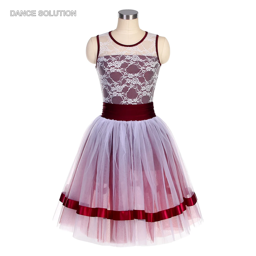 

Burgundy Ballet Dress Overlay White Lace Long Romantic Ballet Skirt for Adult Kids Performance Costume Competition Dress 22506