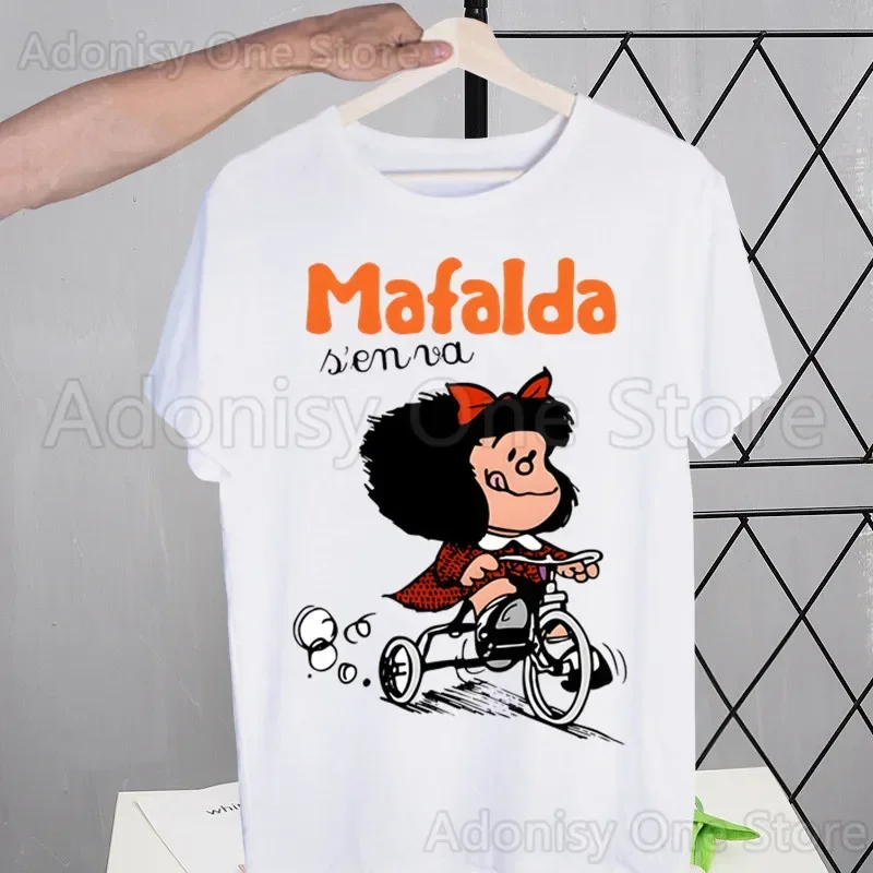 

Футболка Mafalda, летняя футболка с короткими рукавами и жевательным принтом, забавная футболка в стиле Харадзюку, топы, мужская футболка, уличная одежда