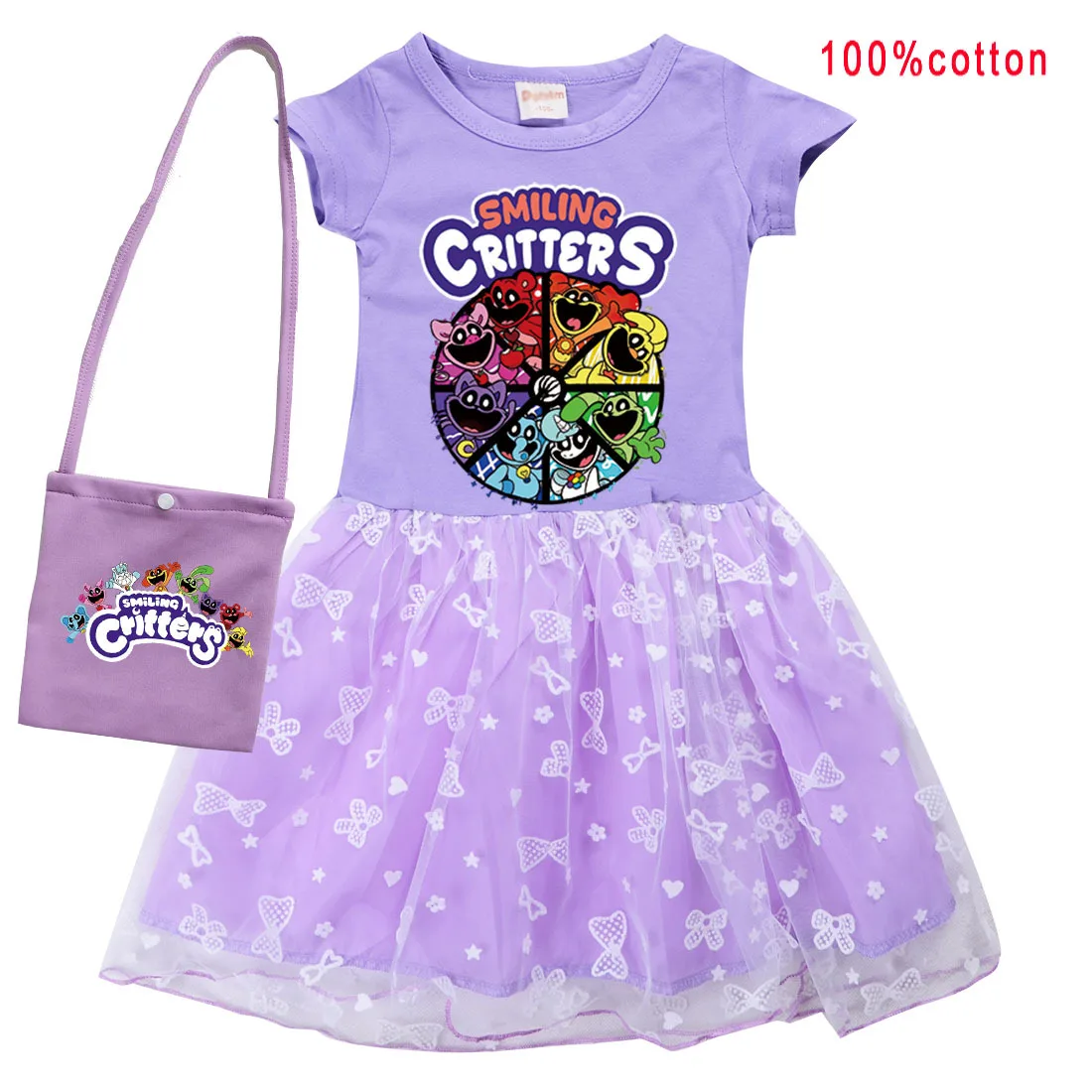 Summer Kids Smiling Critters Clothes Baby Girls Princess Dress Short Sleeve Mesh Cartoon Catnap Cosplay Costumes Casual Vestidos