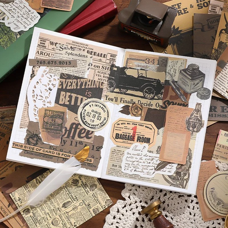 100 Stück Vintage Scrapbook-Papier-Set Retro Junk Journal Zubehör Dekoratives Collage-Papier für DIY Bastelarbeiten Notizbuch Album Dekoration – Detail 5