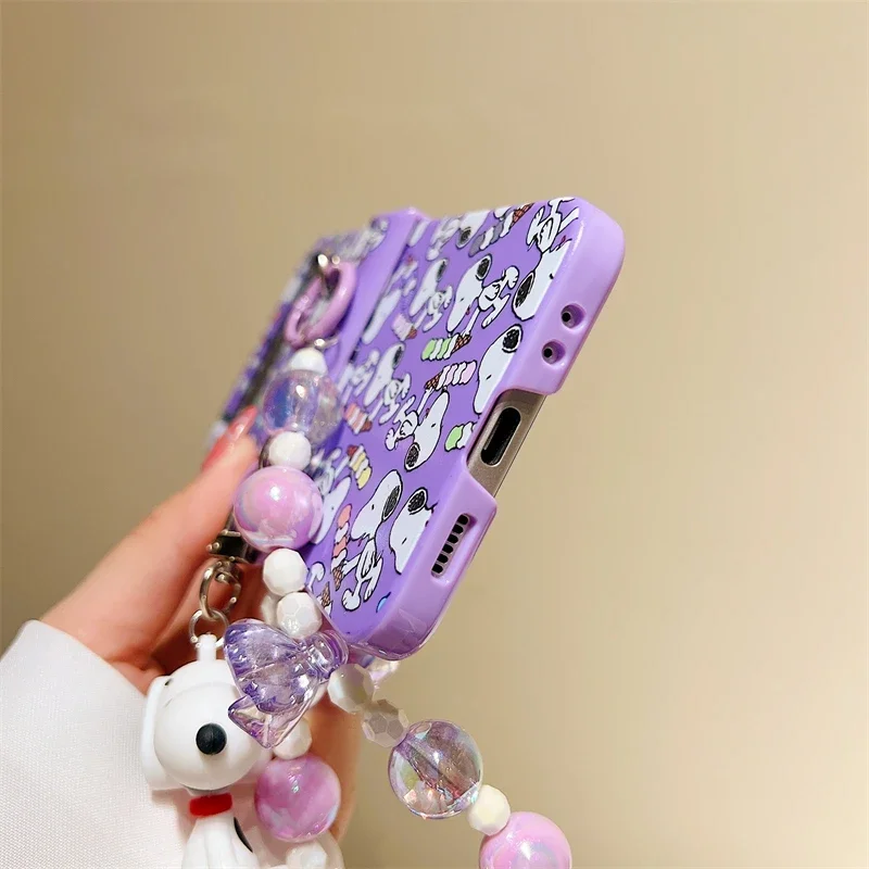 Cute Cartoon Snoopy Phone Case For Samsung Galaxy Z Flip 6 5 Candy Colorful Hard Plastic Cover For Z Flip 3 4 With Lanyard image 6
