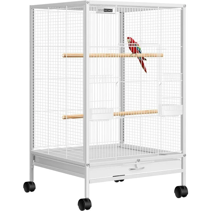 30 Inch Height Wrought Iron Bird Cage with Rolling Stand for Conures Lovebirds Cockatiels Finches