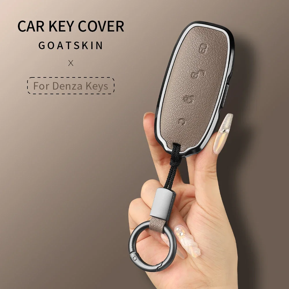 

Metal and Leather Car Key Case Cover For BYD Denza D9 DM-i 2022 2023 N7 N8 Auto Keychain Protect Set