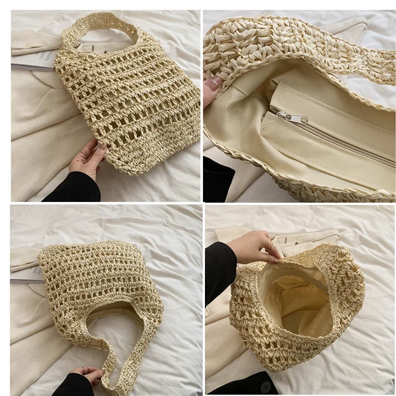 Nuova borsa di paglia estiva per le donne borse a tracolla di paglia borsa ascellare intrecciata in Rattan borsa da spiaggia all\'uncinetto in rafia