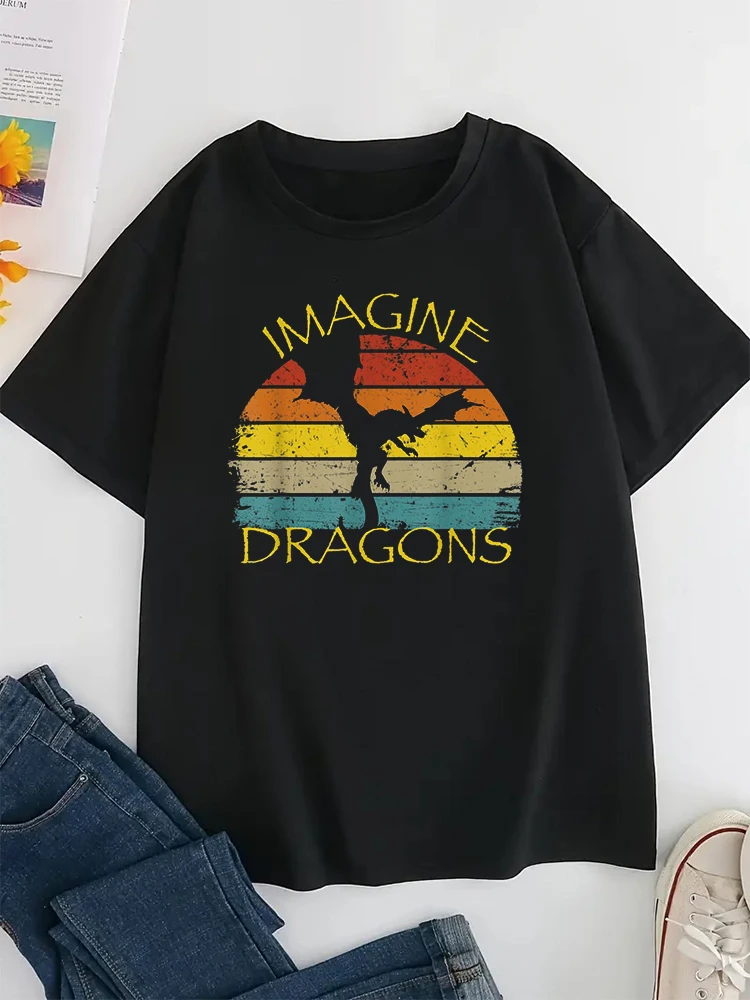 Imagine Fantasy Mythical Dragon Wings Boys Girls Style Women's T-shirt Short Sleeve Tees Women New Style Women's T shirt Tee Top