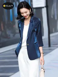 Luxury Satin Silk Blazer Lady 3/4 Sleeve Summer Thin Coat Formal Business Office Work Single Button Jacket Senior Streetwear