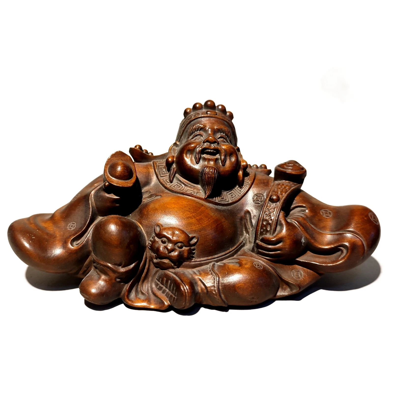 Exquisite antique laughing Buddha statues Buddhism Mammon Figurines carved wood modern home decor