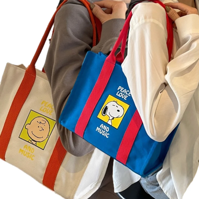 New Fashion Snoopy Hanbag Kawaii Girls Large Capacity Cute Tote Bag Women Travel Mommy Canvas Shoulder Pouch Mother Day Gifts