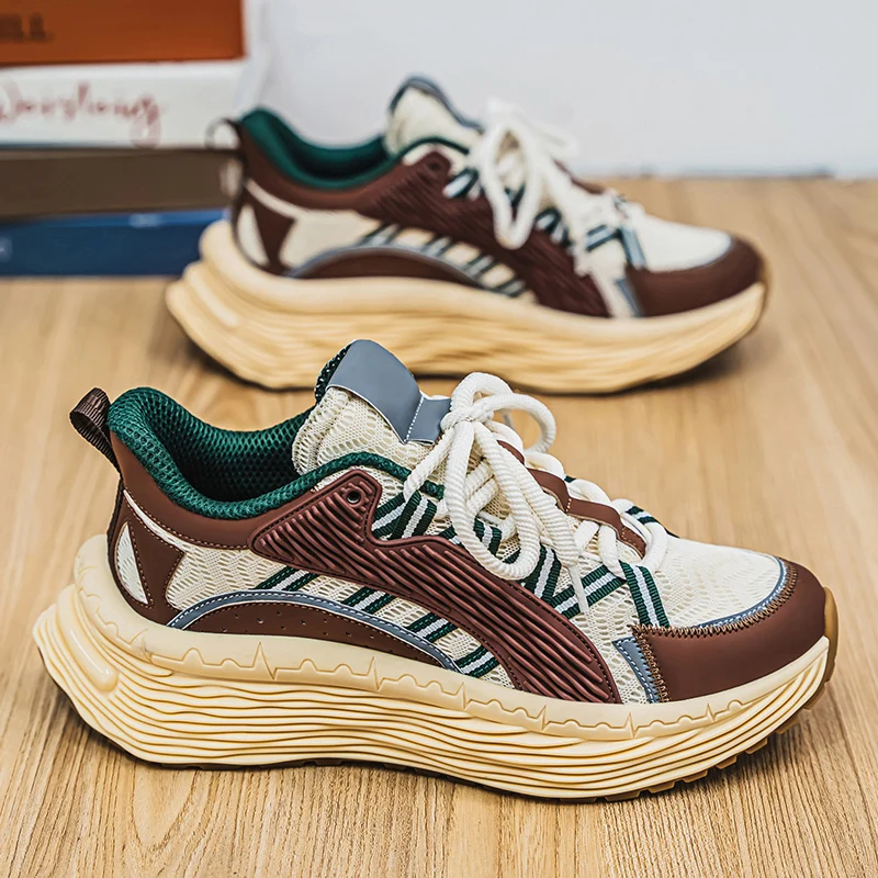 

Новые летние мужские кроссовки 2026 года в стиле ретро с сетчатыми вставками, на толстой подошве, с амортизацией, модные спортивные туфли