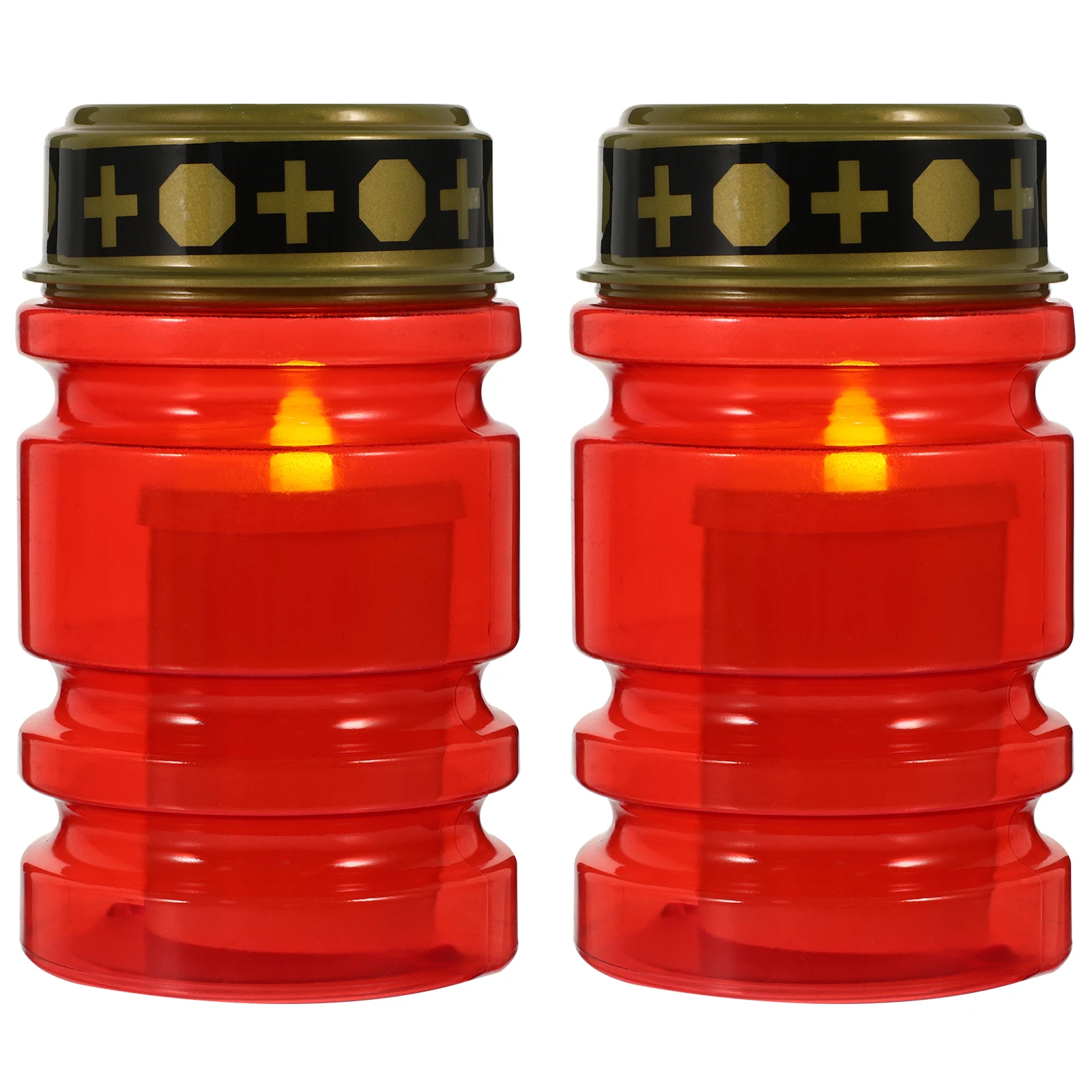 

2pcs LED Candles Flickering Red Plastic Powered Flameless Lights Decor Outdoor Church Cemetery Lantern LED Wax Pillar