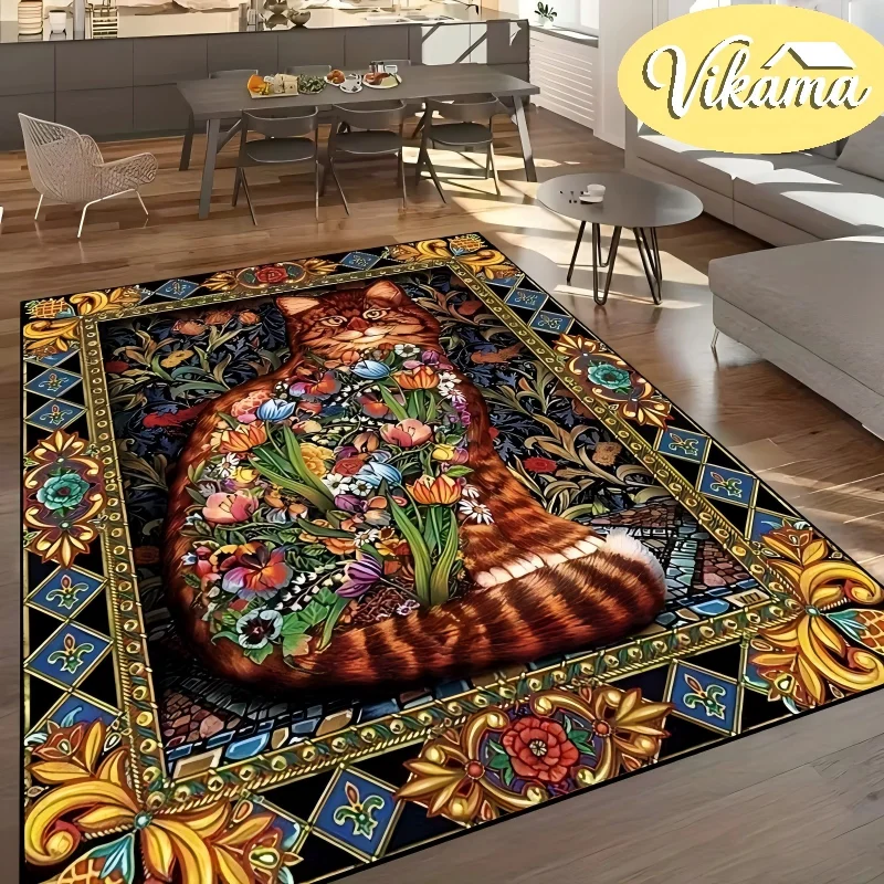 VIKAMA Luxuriöser Blumenteppich - Fleckresistent & Rutschfest Schlafzimmer Eingang & Bettvorleger Couchtisch & Sofa Teppich Wohndekor