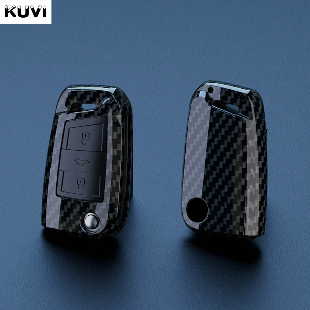 ABS Carbon Fiber Car Key Case Cover Fob For VW Volkswagen Golf 7 MK7 Tiguan MK2 For SEAT Ateca Leon FR 2 Ibiza For Skoda Octavia