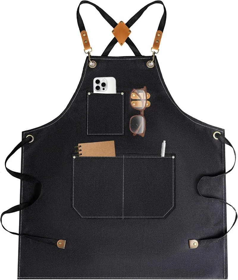Thick Water Repellent Canvas Work Apron Vintage Luxury Cross Back Adjustable Multi Pockets Kitchen Gardening Workshop Unisex