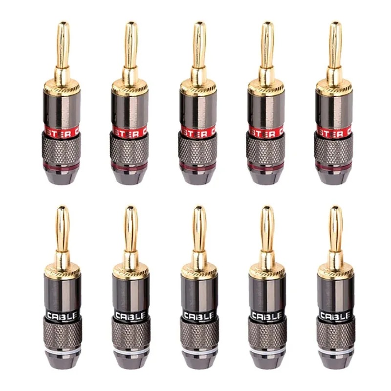 10PCS 24K Gold-plated New HIFI BANANA PLUGS 4MM Banana Connector with Screw Lock For Audio Jack Speaker Plugs Gun Metal