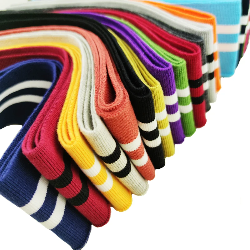 100cm Cotton yarn dyed stripes stretch cuff DIY cotton knitted fabric for neckline hem, winter jacket,Clothing accessories