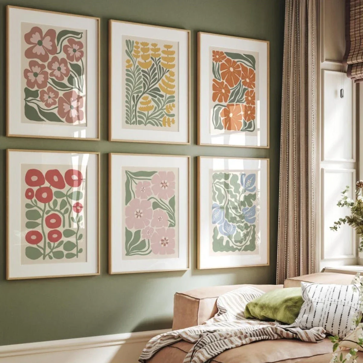 1/6 Stück Boho abstrakte Blumen Leinwanddrucke Poster Vintage Blume botanische Kunstdrucke Schlafzimmer Wandkunst Home Decor Kunst Poster