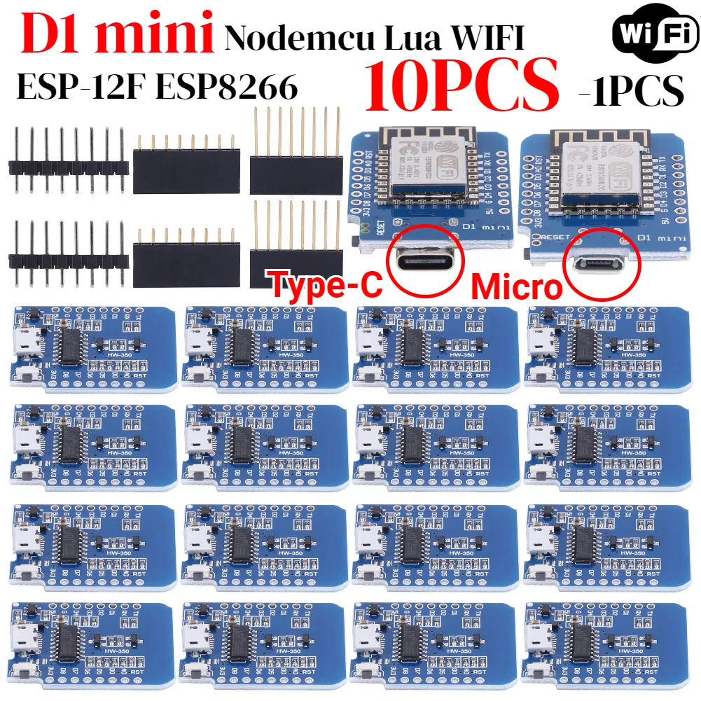 1-10 шт. ESP-12F ESP8266 D1 Mini WIFI макетная плата ESP-12F TypeC/Micro Wemos D1 Mini Nodemcu Lua Iot плата 3,3 В Met Pins