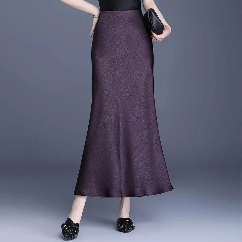 Women's Satin High Waist Mermaid Skirt Elegant Long Maxi Fishtail Bodycon Skirt