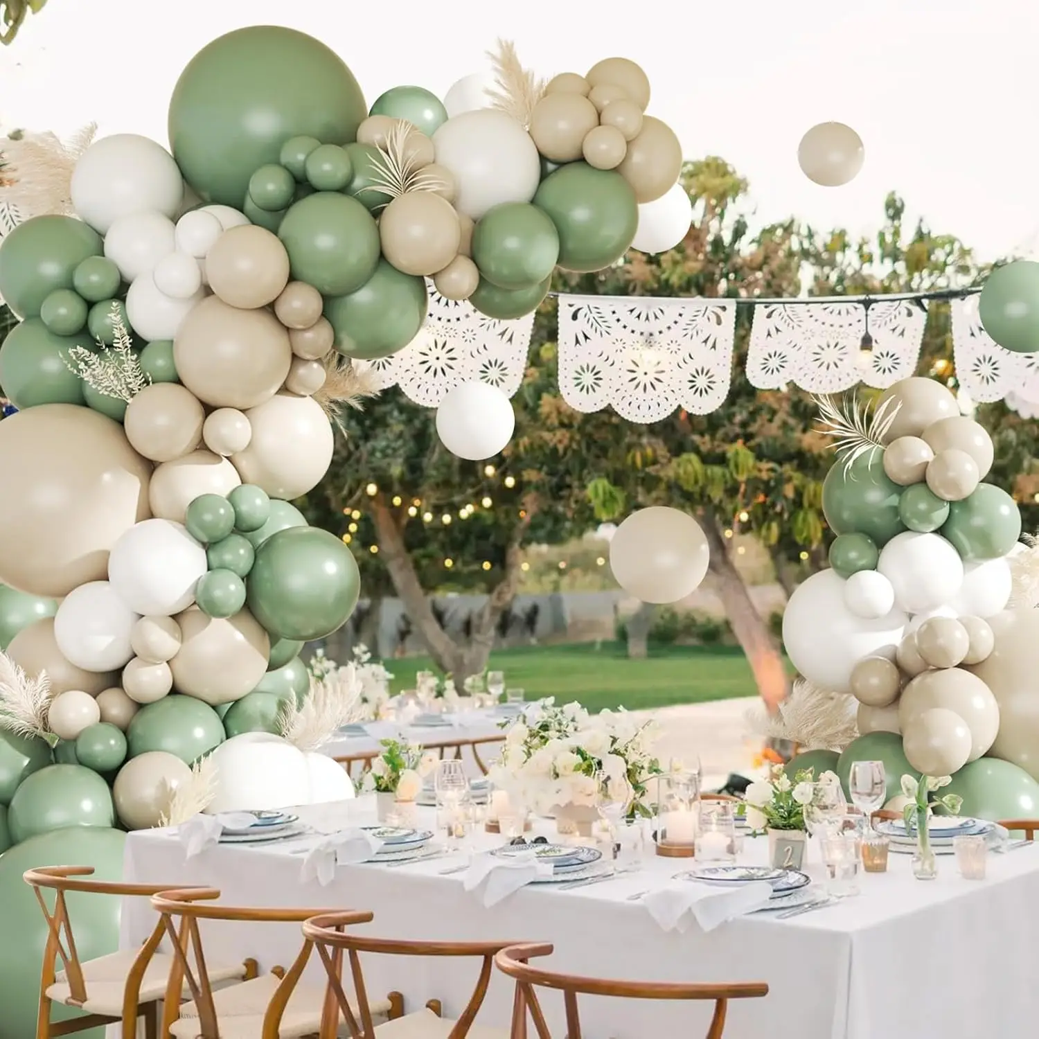 102Pcs Sage Green White Balloon Garland Arch Kit Sand White Balloons for Birthday Baby Shower Gender Reveal Party Decorations view 6