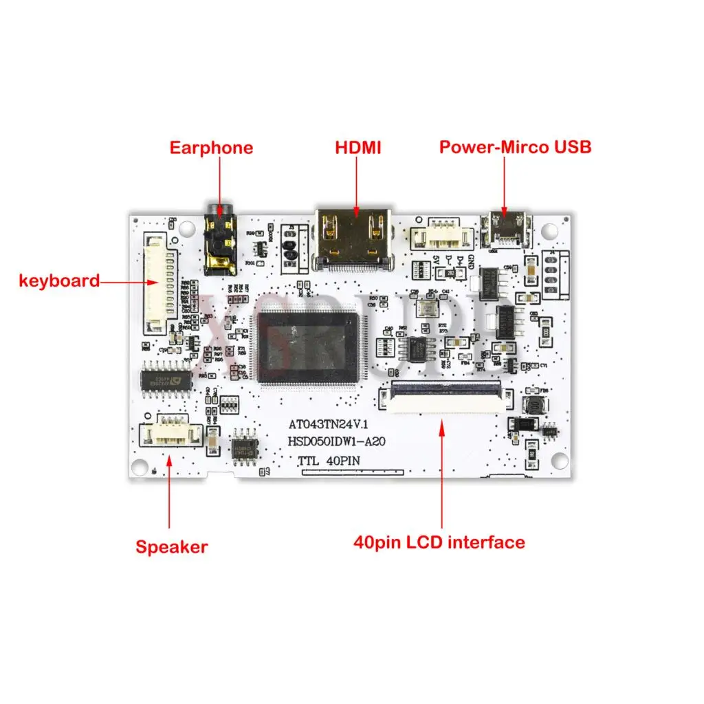 

HDMI LVDS Control Board Speaker Earphone for 40pins LCD screen AT043TN24 V.1 480(RGB)×272 HSD050IDW1-A20 800(RGB)×480