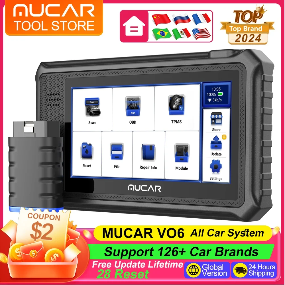 MUCAR VO6 OBD2 Scanner Diagnostic Tools 28 Reset Services 2024 Bidirectional Scan Tools Full Systems Auto Diagnostic Scanner