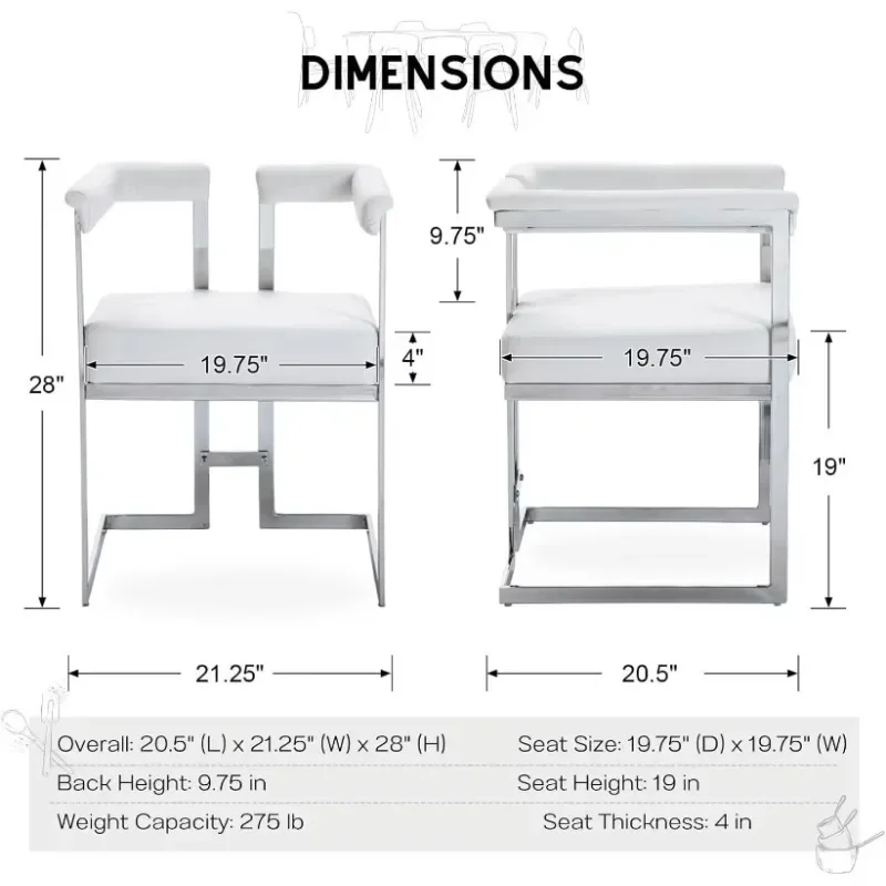 Modern Barrel Dining Chairs Set of 2, with Silver Metal Legs for Dining Room Living Room, White