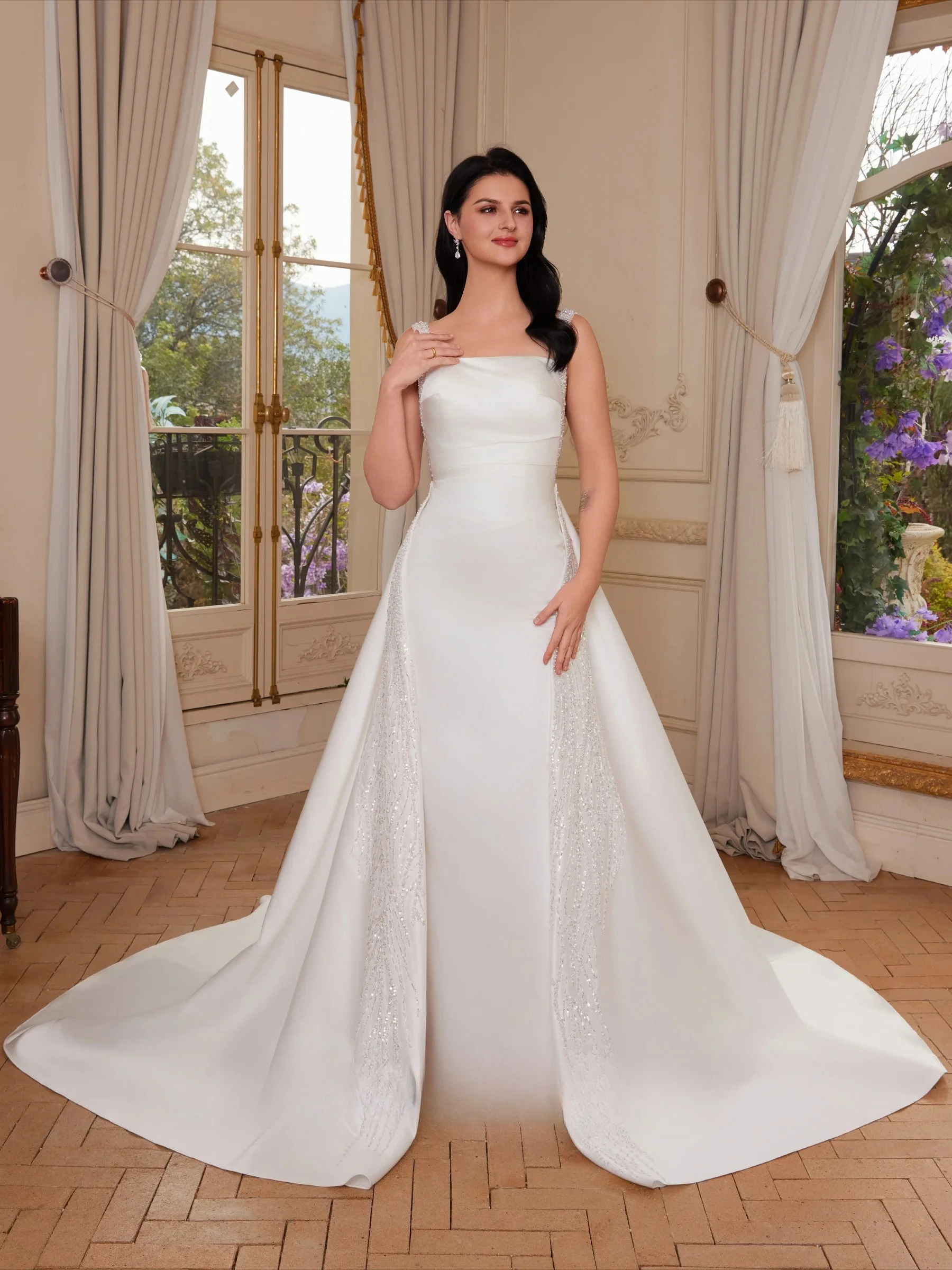 Customized Simple Square Neckline Mermaid Wedding Dresses for 2026 Elegant Open Back Floor Length Bridal Gown Reception Gowns