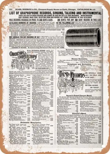 METAL SIGN - 1902 Sears Catalog Graphophones Page 272 - Vintage Rusty Look