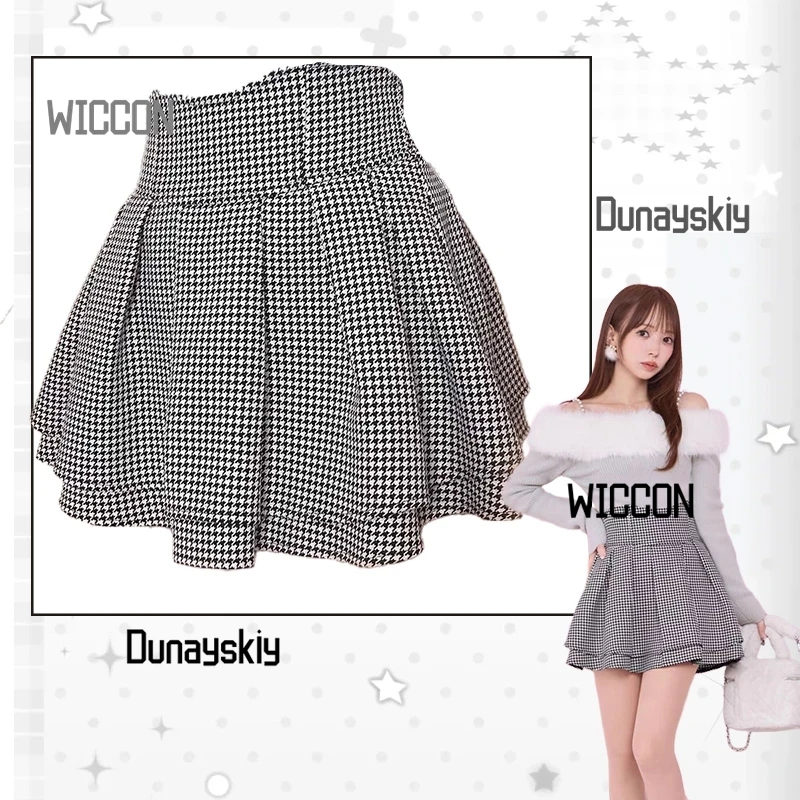

Jirai Kei Japanese Houndstooth ‌Mass-production Lolita Dress Half Skirt Cosplay Costumes Kawaii Cute Daily Halloween Cosplay