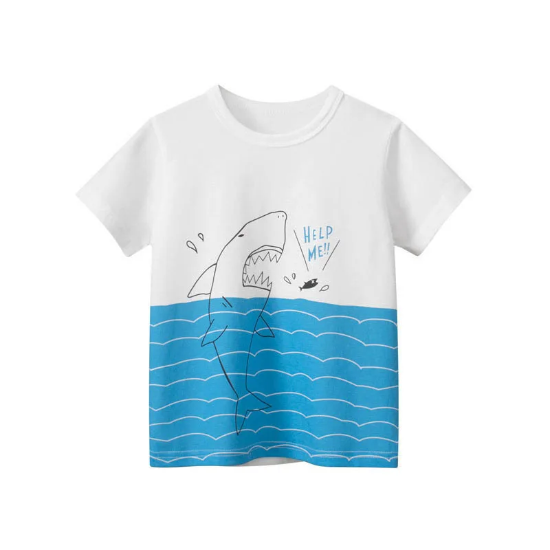 Jumping Meters Sharks Print Baby Summer T Shirts Short Sleeve Cartoon Toddler Tees Tops Boys Girls Clothing