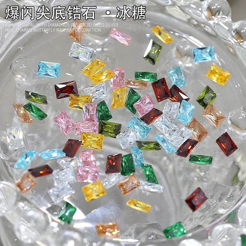 Strass pour ongles 3D en Zircon scintillant, 6x8mm, breloques carrées en verre et cristal, Cubes à sucre K9, Mini diamant pour manucure Y2k, 50 pièces