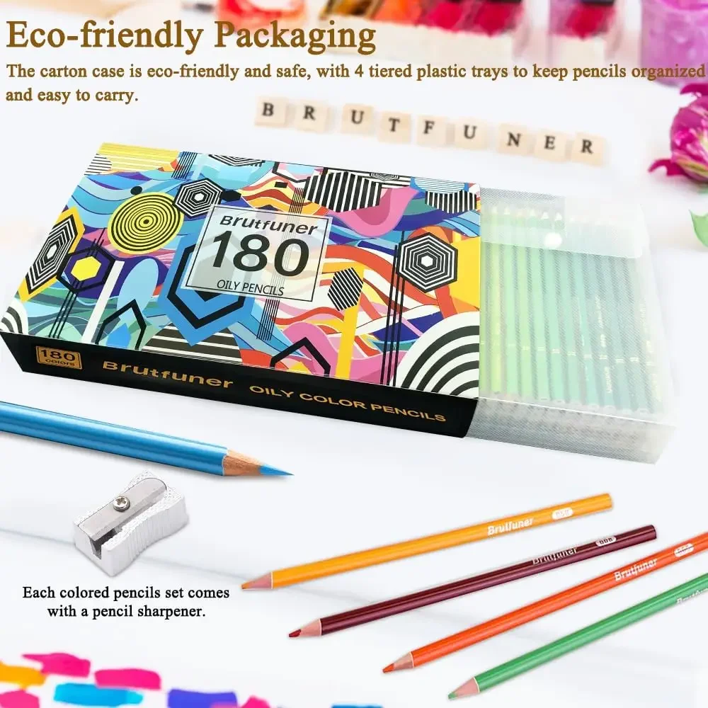 180-Color Artist Colored Pencils Set for Adult Coloring Books, Soft Core, Professional Numbered Art Drawing Pencils