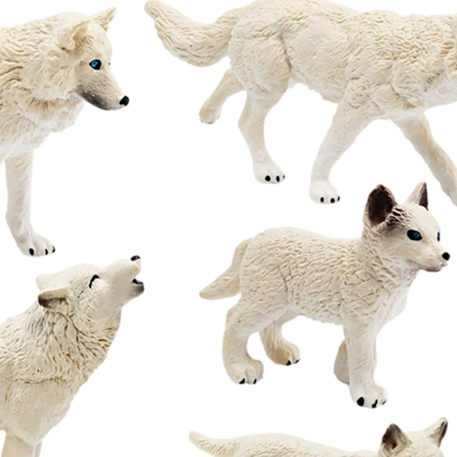 Figuras de juguete de lobo de 5 piezas, modelo de juego de lobo blanco para decoración de escritorio