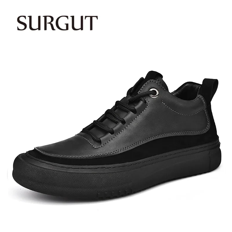 SURGUT Sapatos Casuais Masculinos De Couro Outono Inverno Antiderrapante Confortável Moda Emenda Sapatos De Sola Grossa Tamanho 38-44